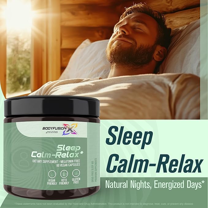 BodyFusion X Sleep Support - Premium Sleep Supplement with Ashwagandha KSM-66, Vitamin B5, L Theanine, & Lemon Balm - Promotes Deep Sleep, Mood Balance, Recovery, & Relaxation - 60 Vegan Capsules