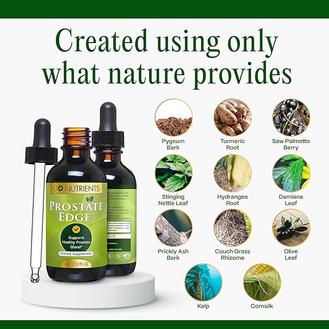 Go Nutrients Prostate Edge - Saw Palmetto & Pygeum Extract Supplement for Men’s Prostate Health & Relief - Organic Liquid Drops to Support Urinary Flow, Bladder Comfort & Vitality – 2oz