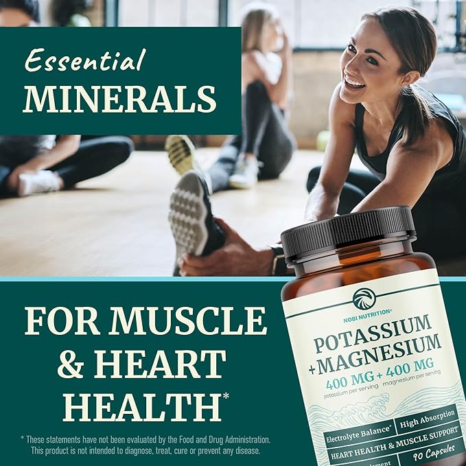 Potassium Magnesium Supplement | High Strength Electrolyte Balance for Heart Health & Muscle Support | 400 MG Potassium + 400 MG Magnesium | Energy, Bone Health, Sleep & Mood Support | 90 Ct.