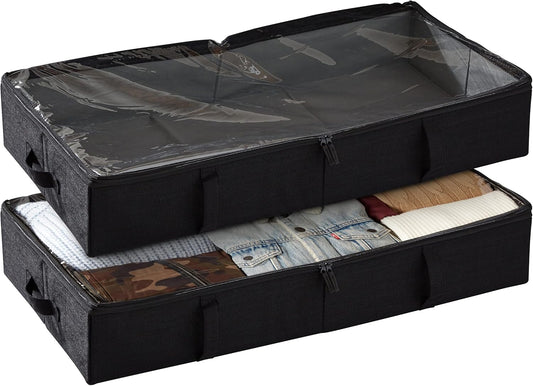 storageLAB Under Bed Storage Containers, Closet Organizers and Storage Bins, 2 Pack Underbed Clothes Storage Organizer with Sturdy Handles for use Under the Bed, End of Bed, Bed Accessories, Comforter