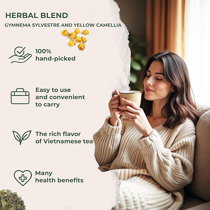 NMPT Dried Gymnema Sylvestre Yellow Camellia Tea, Handpicked, 40 Sachets, Cold-Dried, Gluten-Free, No Added Sugar, Mild Sweet Flavor, Eases Fatigue & Stress, Supports Overall Health