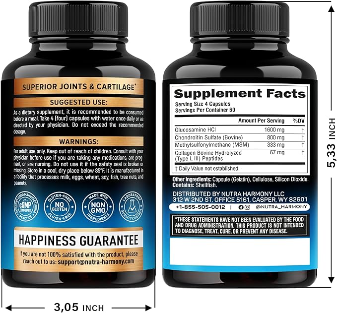 Glucosamine Chondroitin MSM Collagen | Joint Support Supplement 2800 mg | Made in USA | FSA Approved Product Items | Flexibility Nutritional Vitamins | for Men & Women, 240 Capsules