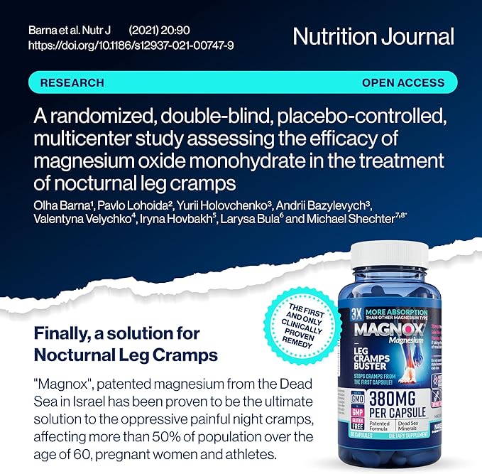 MAGNOX® Leg Cramps Buster | 380mg Magnesium for Leg Cramps at Night | Magnesium Supplement for Muscle Spasms | 3X More Absorption | Dead Sea Minerals | Sleep & Muscle | 60 Caps