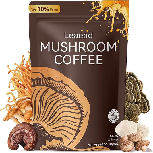 Organic with 6 Adaptogenic Mushrooms and MCT Oil Mushroom Coffee for Better Energy Focus Digestion Immunity with Turkey Tail Shiitake and Lion's Mane 33 Servings