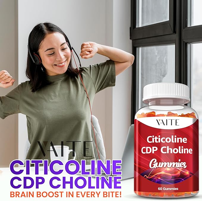 Citicoline 1000mg Supplements – CDP Choline for Brain Support, Memory, Focus & Mental Performance – Helps Maintain Clarity & Concentration – for Adults – Non-GMO, Vegan, 60 Gummies