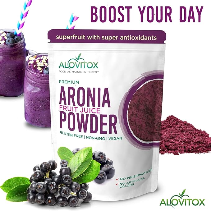 Alovitox Aronia Berry Powder | Antioxidant-Dense Juice Superfood with Dietary Fiber, Vitamins, Calcium, Iron, Boosts Immune System & Reduces Blood Pressure | RAW, Vegan, Non-GMO, Gluten-Free | 16 oz