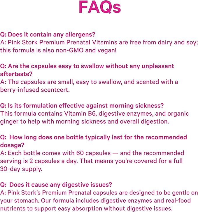 Pink Stork Premium Prenatal Vitamin for Women - Multivitamin & Probiotics - Morning Sickness, Digestion, & Energy - Folate, B6, & Iron - 60 Capsules - 2 Pack