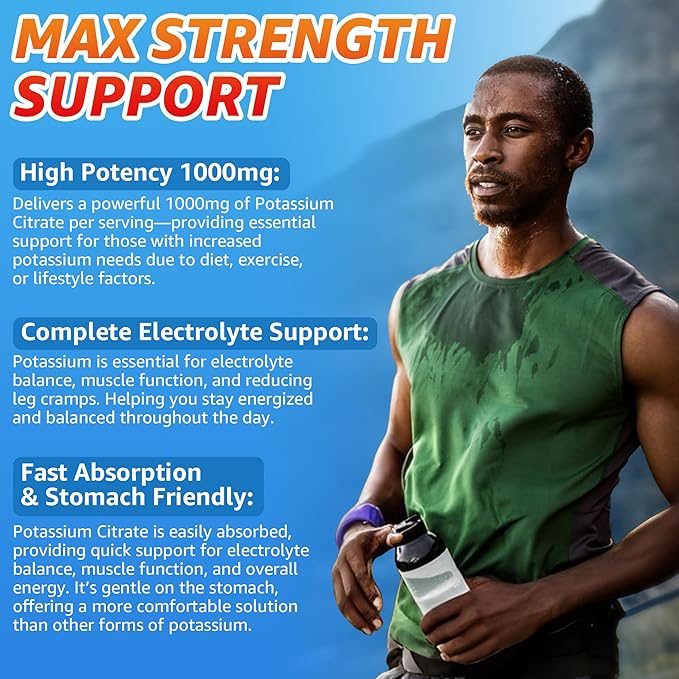 Potassium Citrate 1000mg Gummies, Potassium Magnesium Supplement + Calcium, Zinc, Sodium, Vitamin B6, B12, Support Leg Cramps, Electrolyte Balance, Body Performance, Energy Boost, Sugar Free, 120 Cts