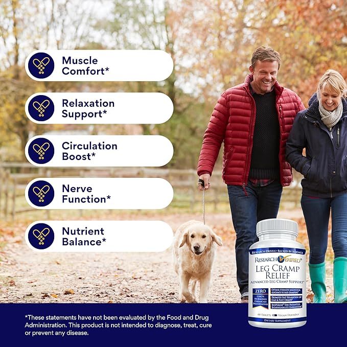 Research Verified Leg Cramps - Magnesium, B Vitamins, Ginger, Chamomile, BioPerine - Circulation Support - Vegan - 1 Month Supply