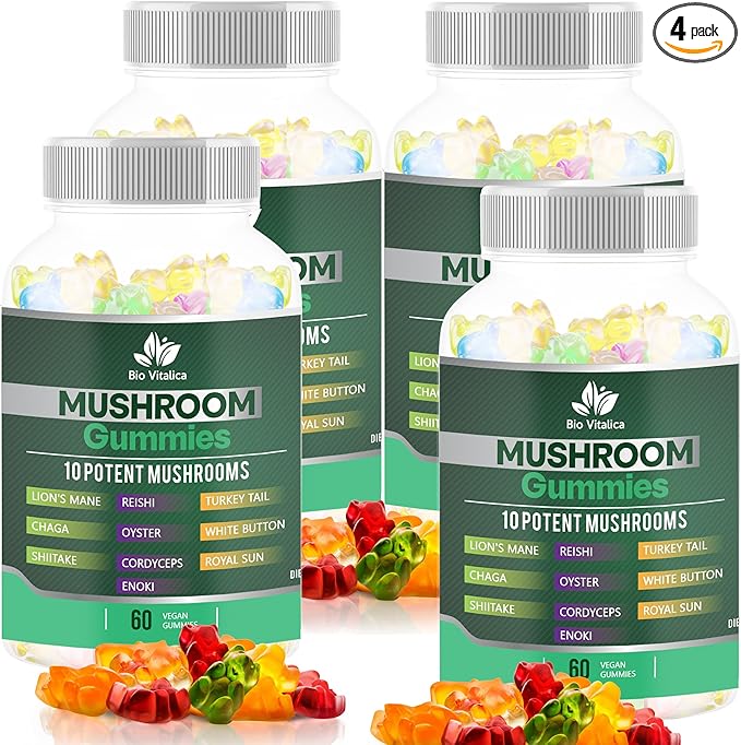 BIO VITALICA Mushroom Gummies - Lions Mane Gummies for Adults with 10 - Blend Mushrooms Complex Reishi, Chaga, Cordyceps, Turkey Tail, & More - Mushroom Supplement - Parental (4)