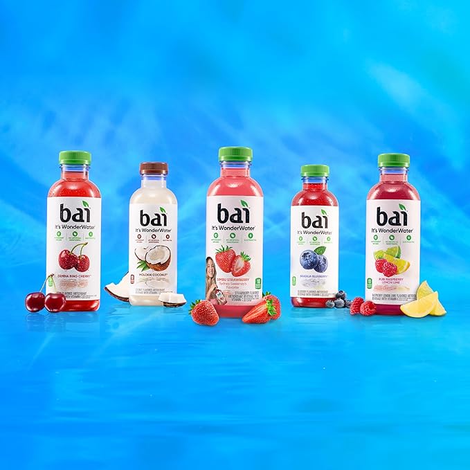 Bai Antioxidant Infused Water Beverage, Brasilia Blueberry, with Vitamin C and No Artificial Sweeteners, 18 Fluid Ounce Bottle, 12 Pack