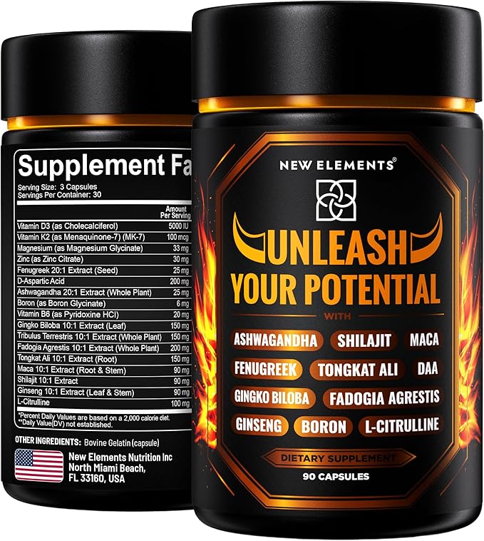 Natural Testosterone Booster Supplement for Men – Test Booster with Tongkat Ali, Fadogia Agrestis, Shilajit, Ashwagandha, Ginseng, Tribulus, Boron, DAA, L-Citrulline, D3 K2, Zinc & Magnesium