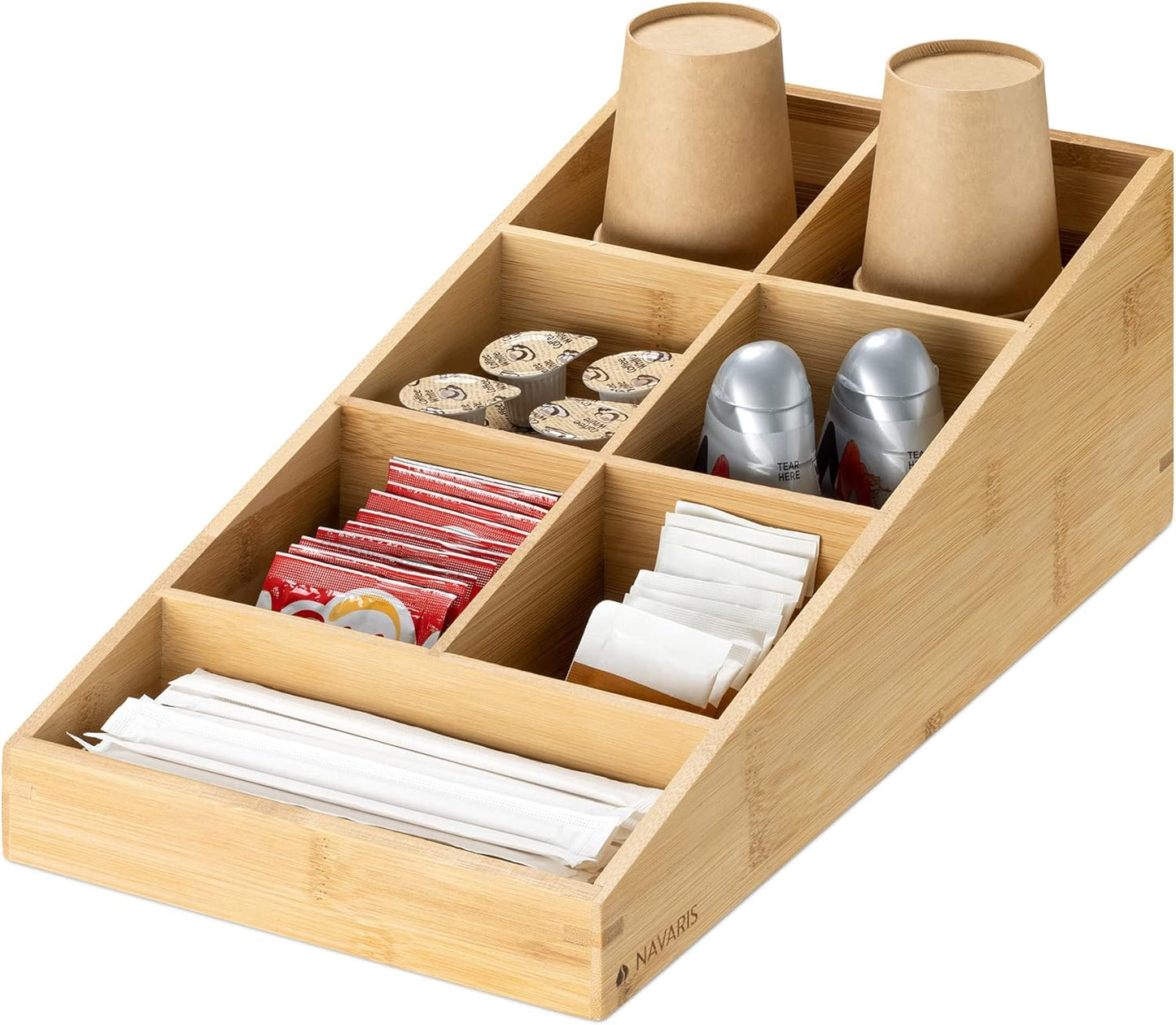 Navaris Coffee Station Organizer - 7 Compartment Coffee Bar for Office & Kitchen Countertop Organization