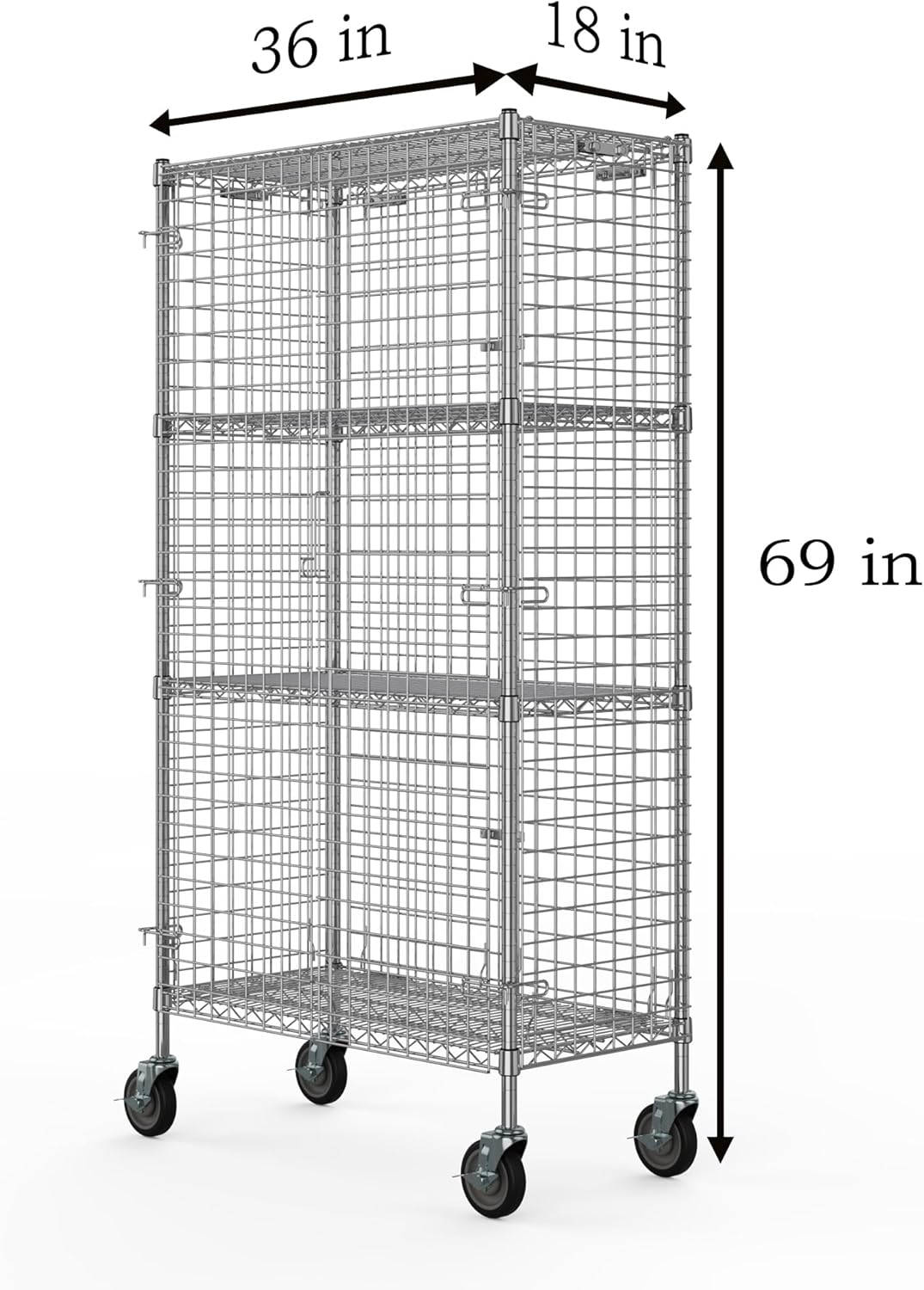 18" W x 36" L x 69" H Heavy Duty Utility Commercial Grade Metal Storage NSF Unit | Chrome Mobile Security Wire Cage Kit