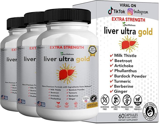 Liver Ultra Gold Extra Strength Supplement, 60 Veggie Capsules, Natural Liver Support with Milk Thistle, Beetroot, Artichoke, 30 Day Supply (3)
