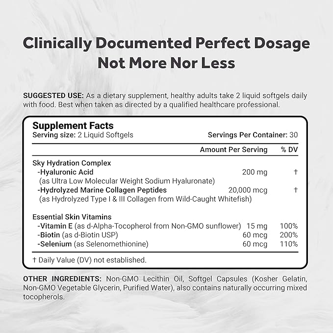Hyaluronic Acid 200mg, 10x Better Absorption Ultra Low Molecular Weight with Collagen, Biotin, Selenium & Vitamin E | Hair, Skin, Nails & Joint Supplements | 120 Softgels