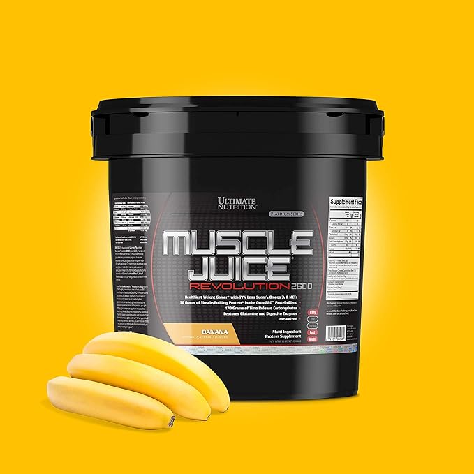 Ultimate Nutrition Muscle Juice 2600 Revolution, Weight Gain Drink Mix - Mass Gainer Workout Powder Supplement for Lean Muscle Growth & Recovery with 56g Protein Blend - Banana, 11.105lb