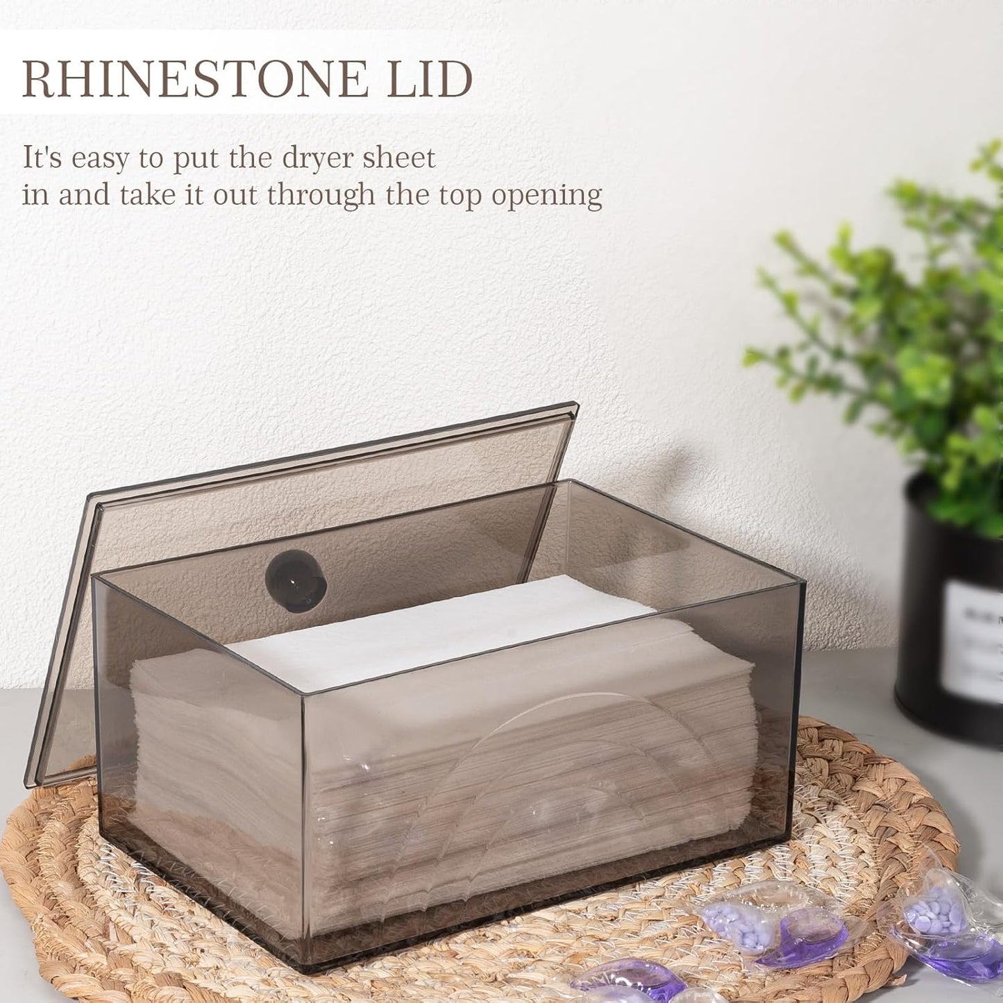 zoocatia Laundry Dryer Sheet Holder Clear Detergent Pods Container Dryer Balls Dispenser with Lid, Acrylic Plastic Storage Box for Laundry Room, Grey