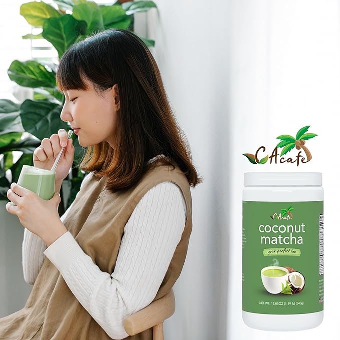 CAcafe Coconut Matcha - Instant Japanese Health Drink - Creamy & Sweet - Hot or Iced Green Tea Latte Mix - New Look, Reduced Sugar - Non-GMO - No Artificial Flavors or Colors | 6-Pack