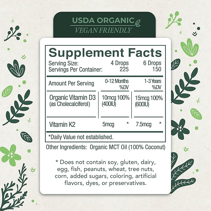 LiveWise Naturals Baby Vitamin D3-K2 Liquid Supplement, Vitamin Drops for Infants and Toddlers, for Healthy Growth, Development and Daily Wellness, Easy-to-Use Dropper in Glass Bottle, 1 Fl Oz