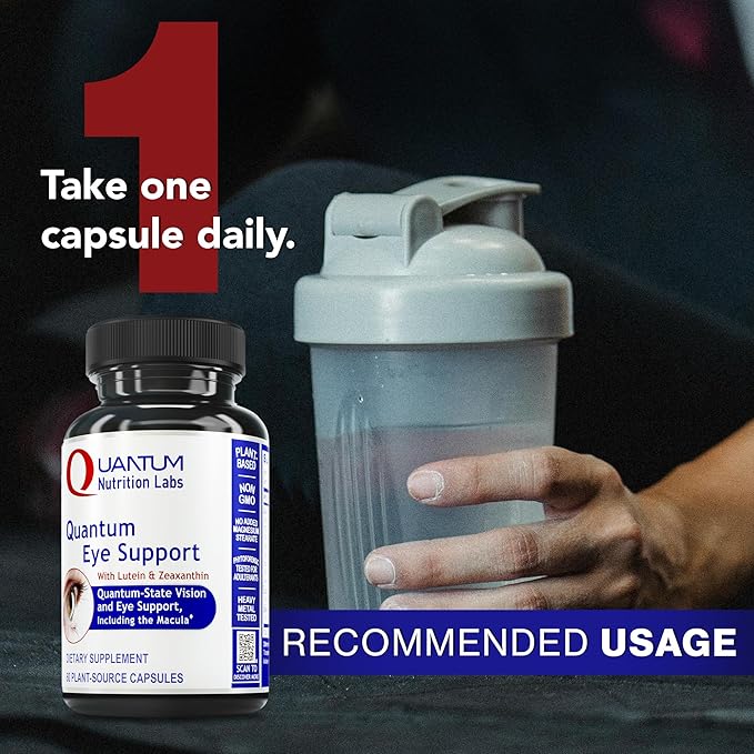 Quantum Nutrition Labs Eye Support - Eye Health Vitamins, Lutein and Zeaxanthin Eye Supplements for Adults and Seniors, Supports Macular Health, Contains Bilberry and Carrot - 60 Vegetarian Capsules