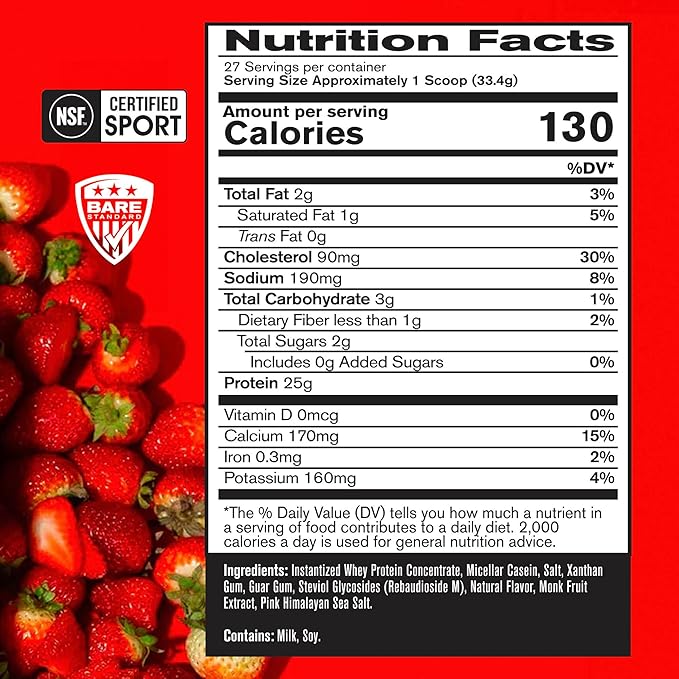 BARE PERFORMANCE NUTRITION, BPN Whey Protein Powder, Whey Protein Concentrate, Native Micellar Casein, Amazing Mixability, Strawberry