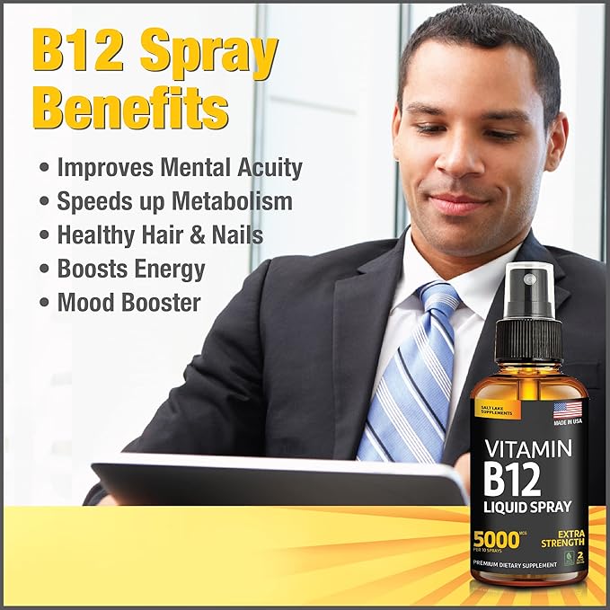 (2 Pack) - Liquid B12 Spray 5000 mcg - Vitamin B12 Sublingual - Vegan B12 Vitamin Spray - Methylcobalamin Vitamin B12 Liquid Boosts Energy & Mood - Gluten-Free & Non-GMO