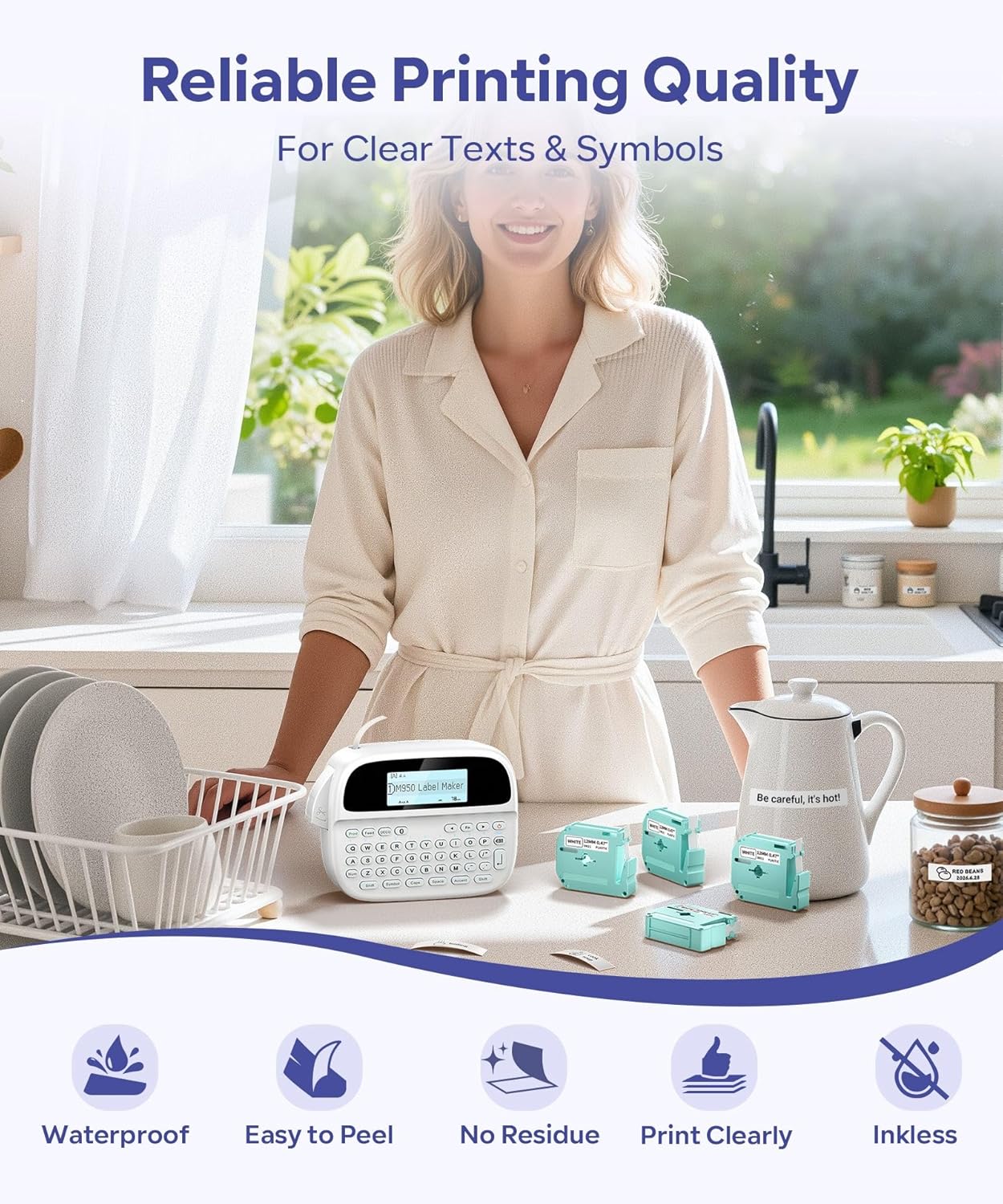 Label Maker Machine with 4 Tapes, Rechargeable Backlit Labeler for 12mm 0.47 White Waterproof-Labels, Bluetooth Label Printer Replacement for Brother Ptouch Label Maker Machine, for Office Home School