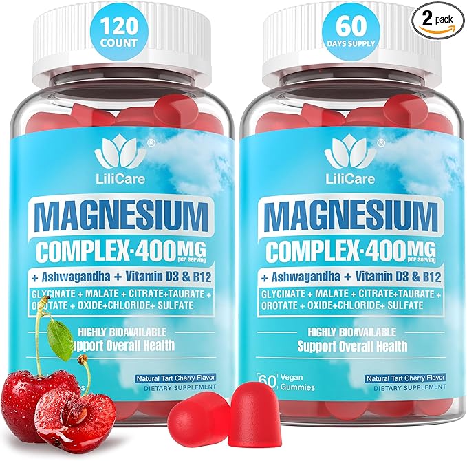 Sugar Free Magnesium Gummies for Women Men 400mg, 8 Forms of Magnesium Glycinate, Citrate, Malate & More - Calm Magnesium Complex Gummies Supplement with Magnesium Ashwagandha, D3, B12 for Relax,Vegan