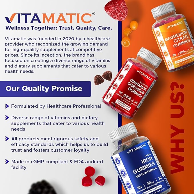 Vitamatic Magnesium Gummies 600mg per Serving – 60 Vegan Gummies – Relaxation, Muscle, Bone & Energy Support – 3 Pack