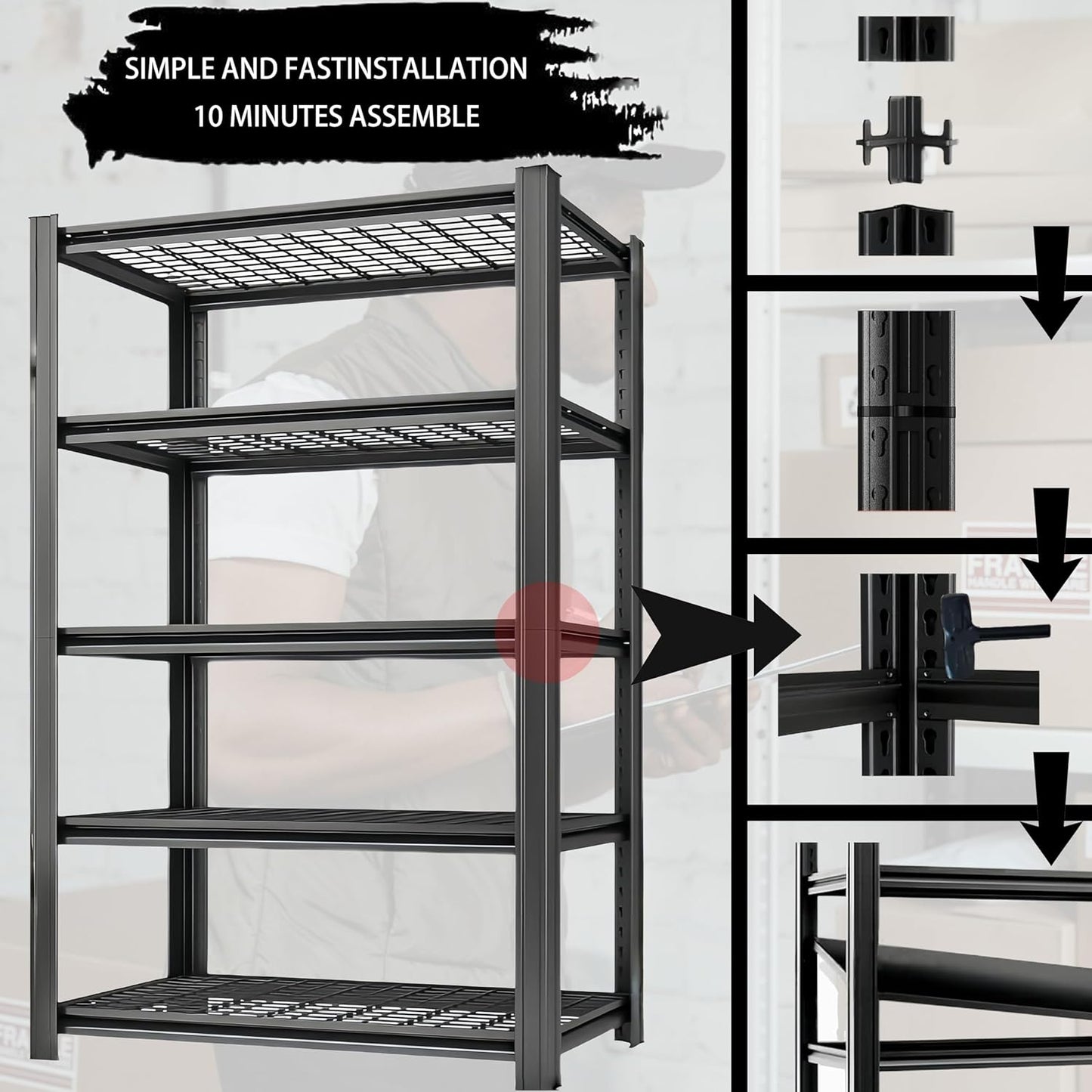 Standing Shelf Units Heavy Duty Storage Rack Industrial Wire Mesh Shelving Double Layer Support Floor Mount Black Steel 72" H x 36" W x 16.1" D 2250LBS 5-Tier