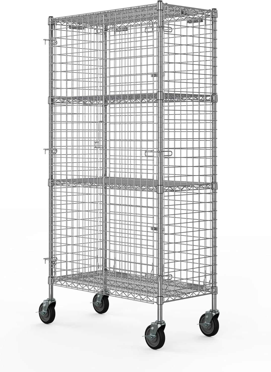 18" W x 36" L x 69" H Heavy Duty Utility Commercial Grade Metal Storage NSF Unit | Chrome Mobile Security Wire Cage Kit