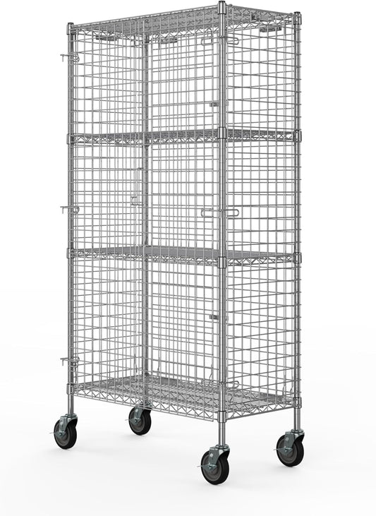 18" W x 36" L x 69" H Heavy Duty Utility Commercial Grade Metal Storage NSF Unit | Chrome Mobile Security Wire Cage Kit