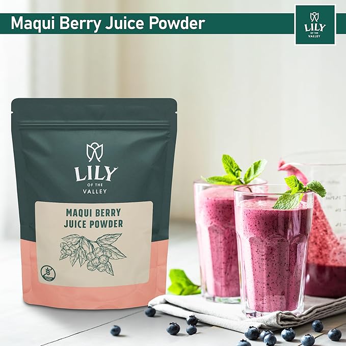 Lily of the Valley Maqui Berry Juice Powder - Antioxidant-Rich Superfood for Smoothies & Desserts - Rich in Iron & Fiber - No Added Sugar - Vegan & Gluten-Free - Packed in Resealable Pouch (8oz, 226g)