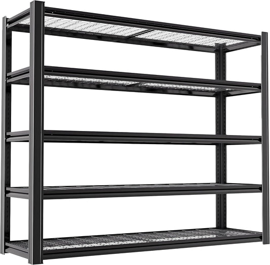 Standing Shelf Units Heavy Duty Storage Rack Industrial Wire Mesh Shelving Double Layer Support Floor Mount 5-Tier Black Steel for Garage Warehouse 3500LBS 84" H x 60" W x 23.5" D