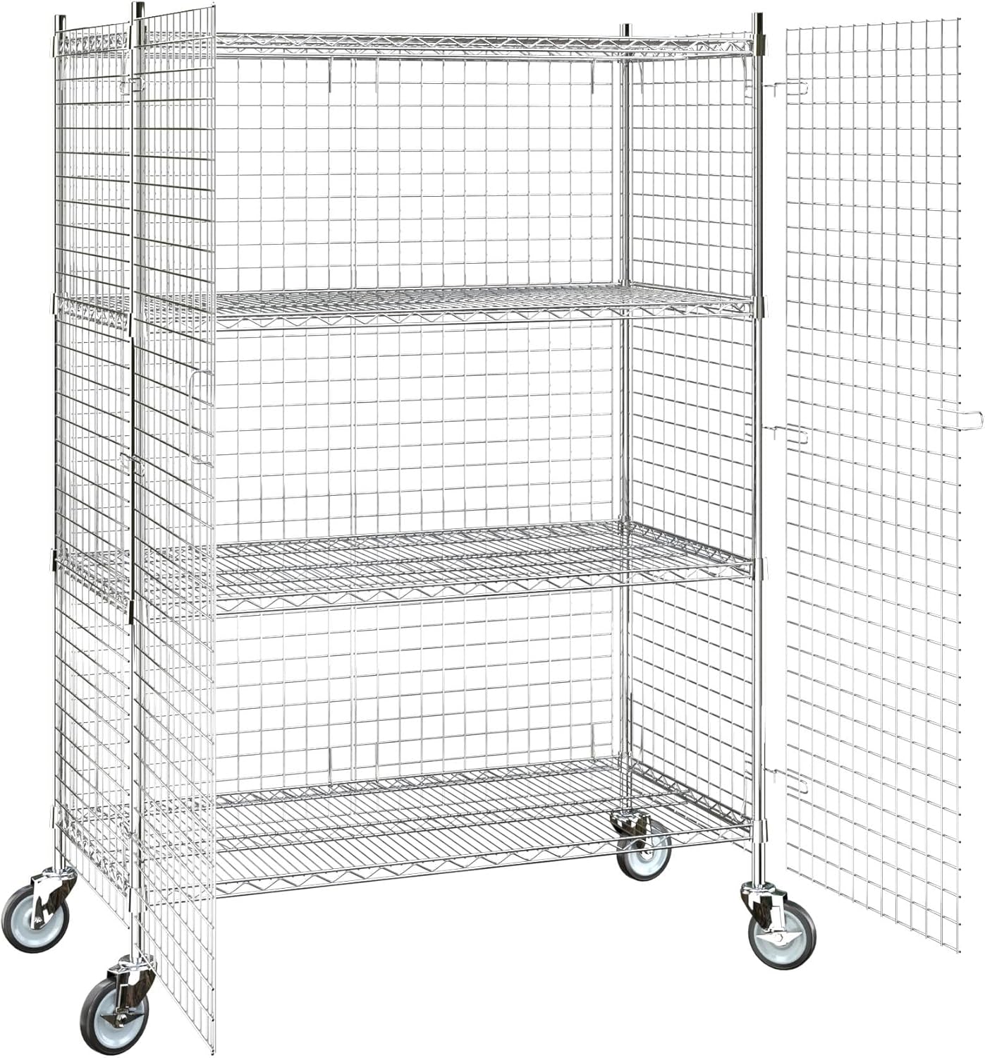 24"x48"x70" Metal Wire Chrome Security Heavy Duty Commercial NSF Certified Storage Unit | Mobile Wire Security Cage Kit