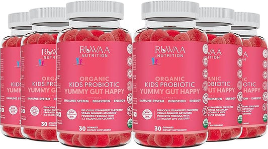 Daily Probiotics for Digestive Health. Organic Probiotic Gummies for Kids Digestion Supplement, Stomach Discomfort. Chewable Children’s Probiotics, Kids Probiotic Prebiotic Gummies, Vegan 120ct (6)