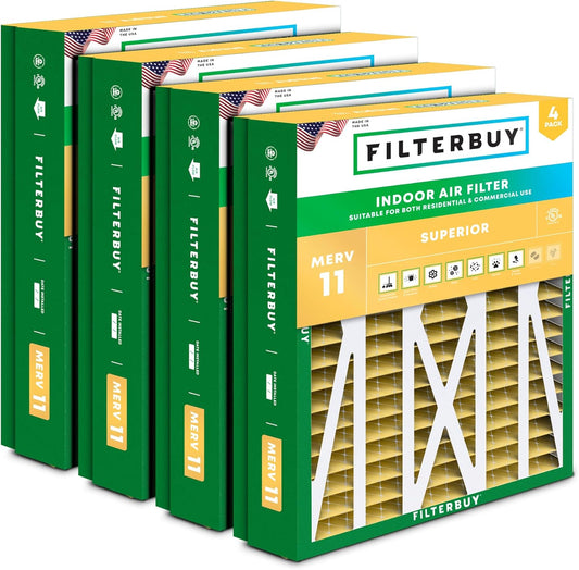 Filterbuy 21x27x5 Air Filter MERV 11 Superior Pet & Allergy Defense (4-Pack), Pleated HVAC AC Furnace Filters for Trane Perfect Fit & American Standard (Actual Size: 20.56 x 26.13 x 4.97)