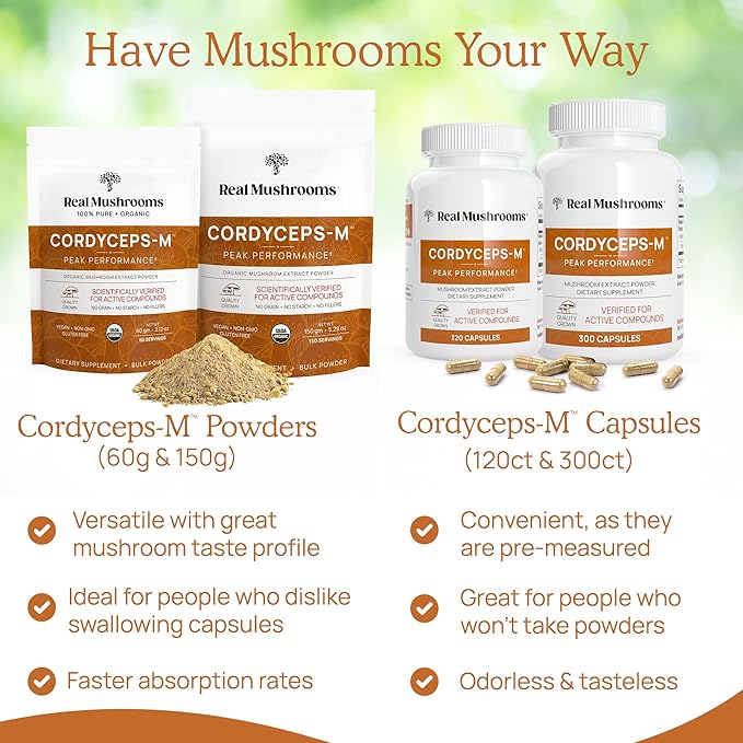 Real Mushroom Cordyceps Mushroom Powder - Cordyceps Mushroom Energy and Performance - Organic Cordyceps Powder with Beta-Glucans, Vegan Supplement, Non-GMO, 150 Servings