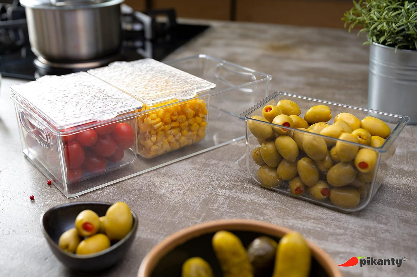 Pikanty - Condiment Server with 3 Removable Containers and Lids - Ideal for Parties, BBQs, and Picnics, Dishwasher Safe, and Made in the USA