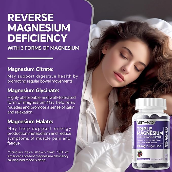 Magnesium Gummies 500mg 400mg | High Absorption, Bone, Nerves, Muscle | 3 Forms of Magnesium Complex Supplement Glycinate,Taurate,Malate | Adults - Vegan,Sugar Free,120Cts