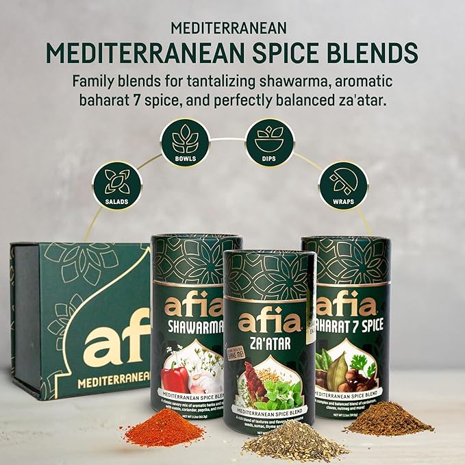 Afia Za'atar Spice Blend | Authentic Mediterranean Seasoning with Sumac, Toasted Sesame & Herbs | Perfect for Dips, Marinades, Flatbreads & More | Non-GMO, No Fillers, No Preservatives (2.2oz)