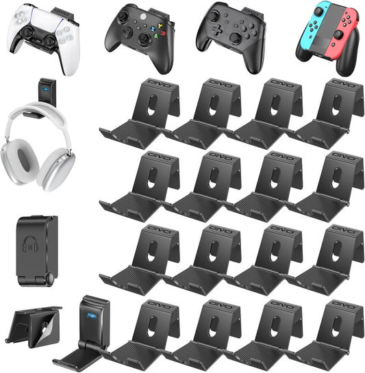 OIVO Controller & Headset Wall Mount Holder Stand, Foldable Headphone Stand, Gaming Controller Holder Hanger Hook, Universal Storage Organizer Controller/Earphone/Game Accessories-17 Packs