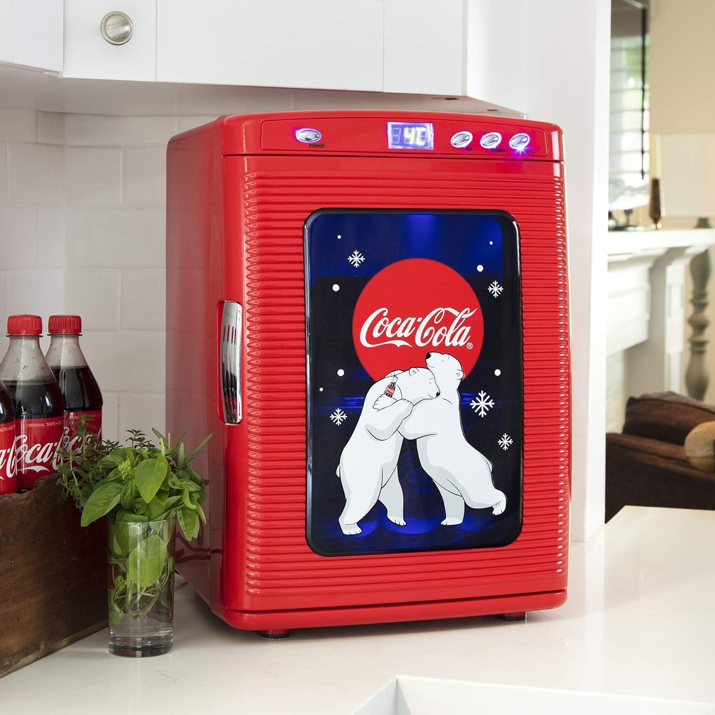 Coca Cola Mini Fridge - Refrigerator for Bedroom Office, Portable Table Top Beverage Cooler, 12V 110V Refrigerador For Drinks, Soda, Wines, Use In Car, Outdoor, Patio, 28 Can