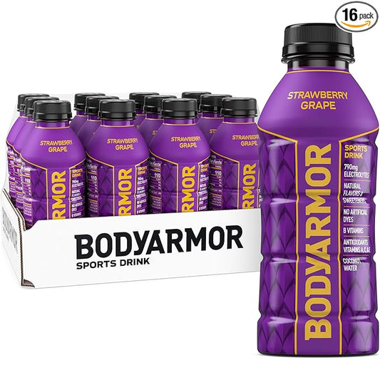BODYARMOR Sports Drink Sports Beverage, Strawberry Grape, Coconut Water Hydration, Natural Flavors With Vitamins, Potassium-Packed Electrolytes, Perfect For Athletes, 16 Fl Oz (Pack of 12)