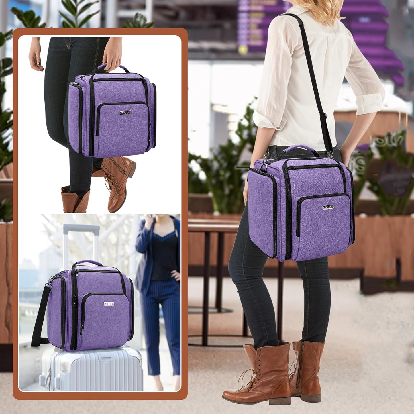 BAFASO Makeup Bag Cosmetic Bag with 4 Inner Removable Pouches, Multifunctional Travel Makeup Case (Patent Pending), Purple