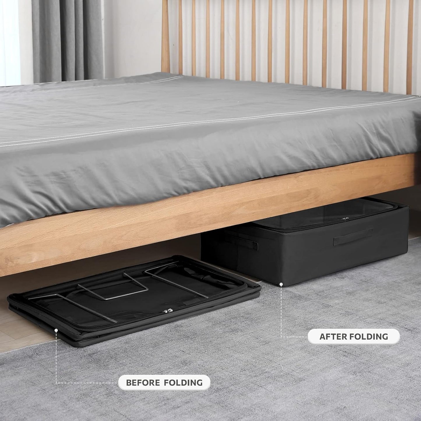 Under Bed Storage Bins Frame Storage Box Oxford Fabric Sturdy Underbed Container Foldable Stackable Large Capacity Clothes Organizer