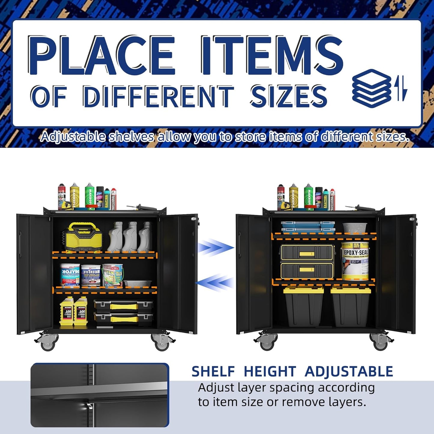 Rolling Tool Cabinet with Wheels, Tool Cabinets with 2 Door for Garage, Tool Room, Assembly Required(Black)