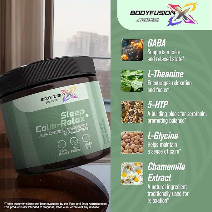 BodyFusion X Sleep Support - Premium Sleep Supplement with Ashwagandha KSM-66, Vitamin B5, L Theanine, & Lemon Balm - Promotes Deep Sleep, Mood Balance, Recovery, & Relaxation - 60 Vegan Capsules