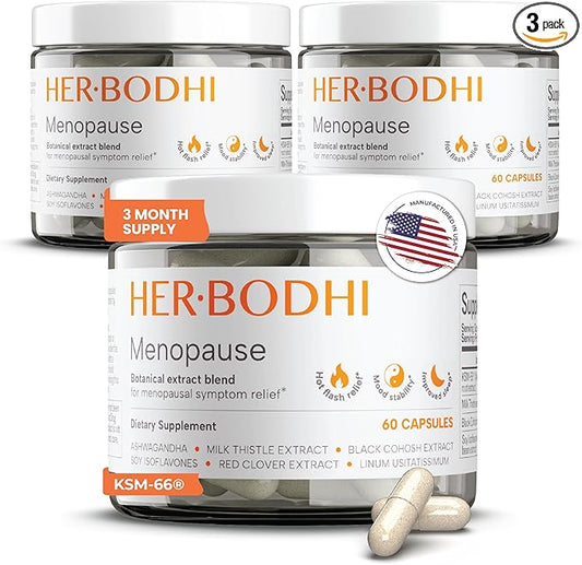 Meno- Menopause Hormonal Balance for Women, Estrogen Soy Isoflavones Menopause Supplement for Women, Ashwagandha, Black Cohosh Hot Flashes Menopause Relief, Night Sweats Relief 180Caps